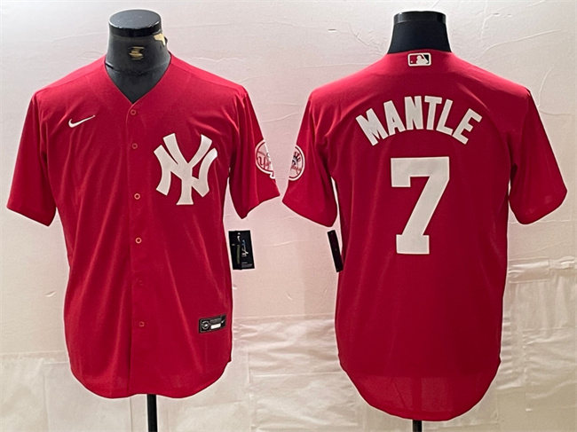 Men's New York Yankees #7 Mickey Mantle Red Cool Base Stitched Baseball Jersey